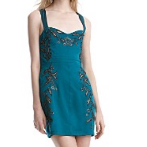FREE PEOPLE DRESS TEAL GREEN W/ SILVER EMBROIDERY - Picture 3 of 8